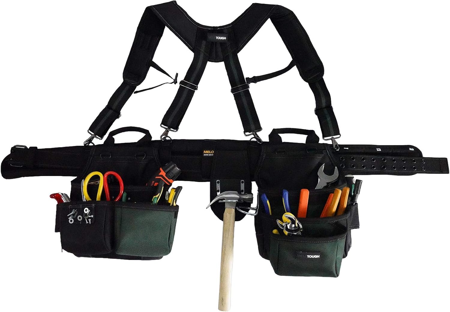 MELOTOUGH 28-Pocket Pro Framer's Combo Apron Tool Belt and Heavy Duty Padded Suspenders with Magnetic Desinger for Technician/Maintenance/Carpenter/and Electrician's Tools(Olive Green)… - - 