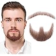 Fake Beard Realistic Mustache Brown Goatee Costume Facial Hair 100% Human Hair Invisible Lace False Beards for Halloween Cosplay Parties Drama Movie Makeup