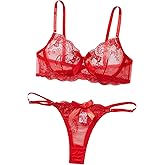 Aimedalis Sexy Floral Embroidery Mesh Sheer Underwire Push Up Lingerie Set 2 Piece