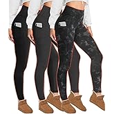 HIGHDAYS 3 Pack Fleece Lined Leggings for Women with Pockets - Tummy Control Thermal Warm Yoga Pants Plus Size S/M-4XL