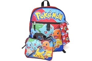 Pokemon Black 5pc 16" Backpack Set Keychain, Zipper pouch