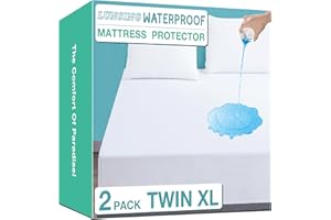 Lunsing 2 Pack Waterproof Twin XL Mattress Protector for College Dorm, Noiseless, Breathable, and Soft Twin Extra Long Size Mattress Pad Cover with 6-16 inches Deep Pocket, White