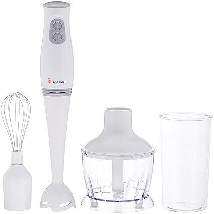 Amazon Brand - Solimo 200-Watt 3-in-1 Hand Blender with Blending Jar, Chopper Bowl, Whisking Attachment
