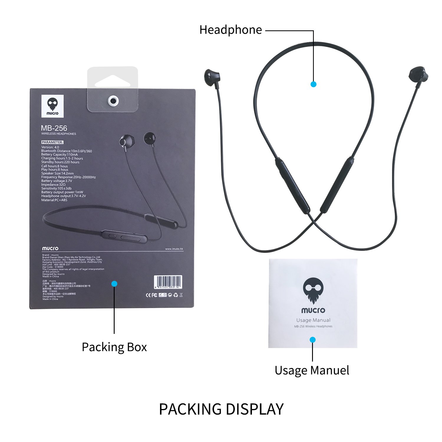 Bluetooth Headphones, Wireless Earbuds Stereo Earphones for Running with Mic and Lightweight Sports Exercise Headset in-Ear Gym Workout Headphone