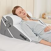 Sasttie Wedge Pillow Set for After Surgery, 2PCS Adjustable Bed Wedge Pillow Headboard with Memory Foam Neck Cushion – for Acid Reflux, Sleeping, Neck & Back Support, Dark Grey & White