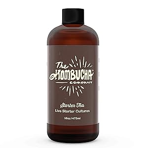 The Kombucha Company Starter Tea – 16 oz Bottle Liquid Organic Live Culture for Brewing 1 Gallon of Homemade Kombucha Tea – with Filtered, Purified Rainwater, Black Tea and Yerba Mate