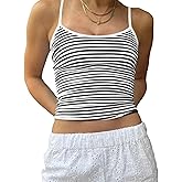 Women Stripe Print Cami Top Y2k Spaghetti Strap Backless Crop Tank Aesthetic Sleeveless Slim Fit Going Out Tops
