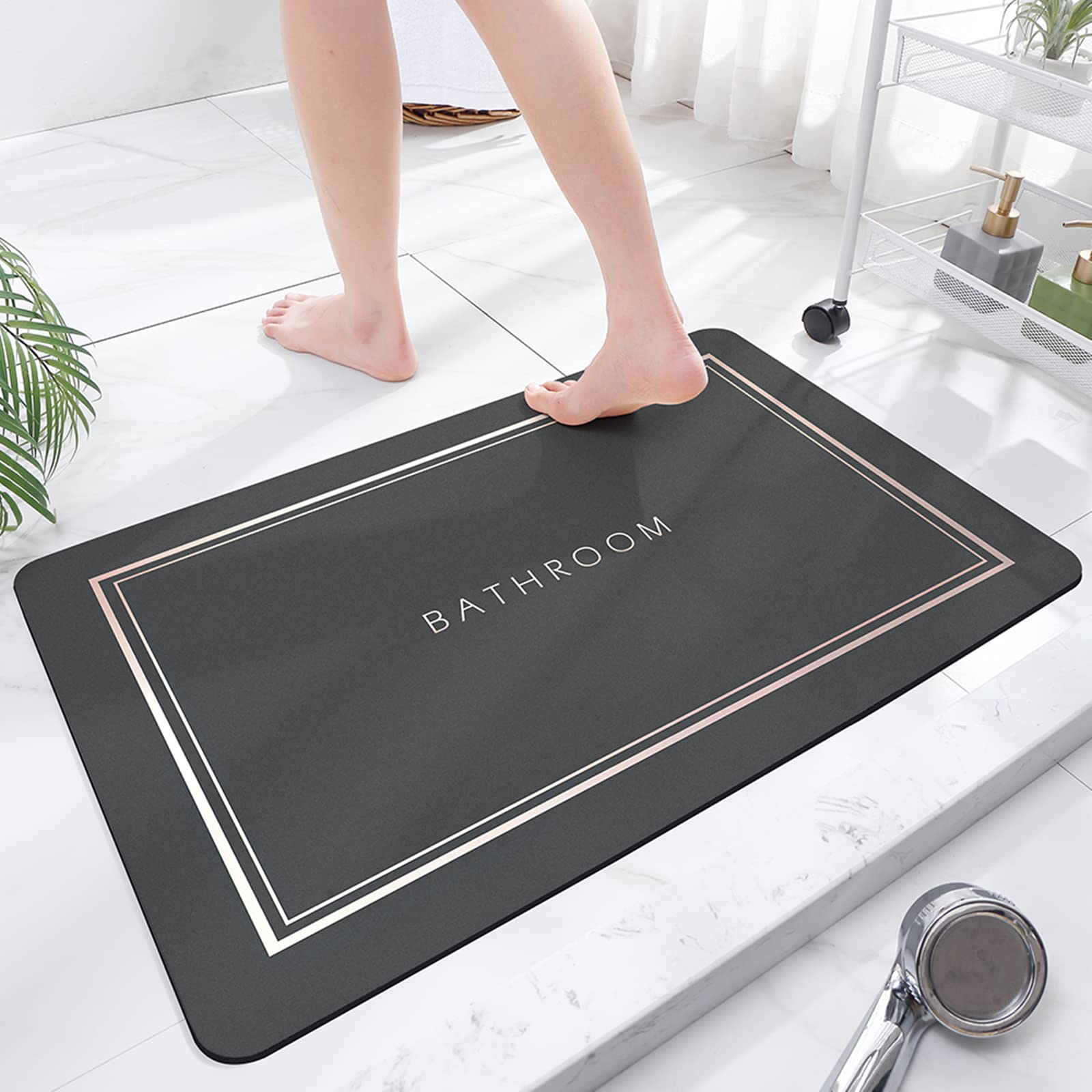 Super Absorbent Bath Mat, Quick-drying Mat, Non-slip Rubber Bottom, Easy to Clean - Dark Grey, 40*60 cm