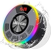 MuGo Bluetooth Shower Speaker, 360° HD Stereo Sound, IPX7 Waterproof Wireless Speaker Bluetooth 5.3 with RGB Lights, Suction Cup and Microphone, Small Shower Radio for Home/Party/Outdoor/Gifts