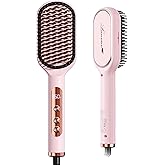 LANVIER Hair Straightener Brush, Ionic Straightening Brush with Infrared, Heated Straightening Comb with Negative Ions, Dense Bristles, 32 Temps, Dual Voltage, Flat Iron Comb for All Hair Type