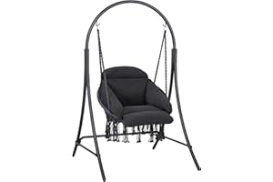 ANOW Hanging Swing Chair with Stand Included, Heavy Duty Hammock Chair with Stand and Removable Padded Cushion, Max 400 Lbs, Dark Grey