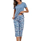 PNAEONG Women Pajama Set Sleepwear Tops with Capri Pants Casual and Fun Prints Pajama Sets
