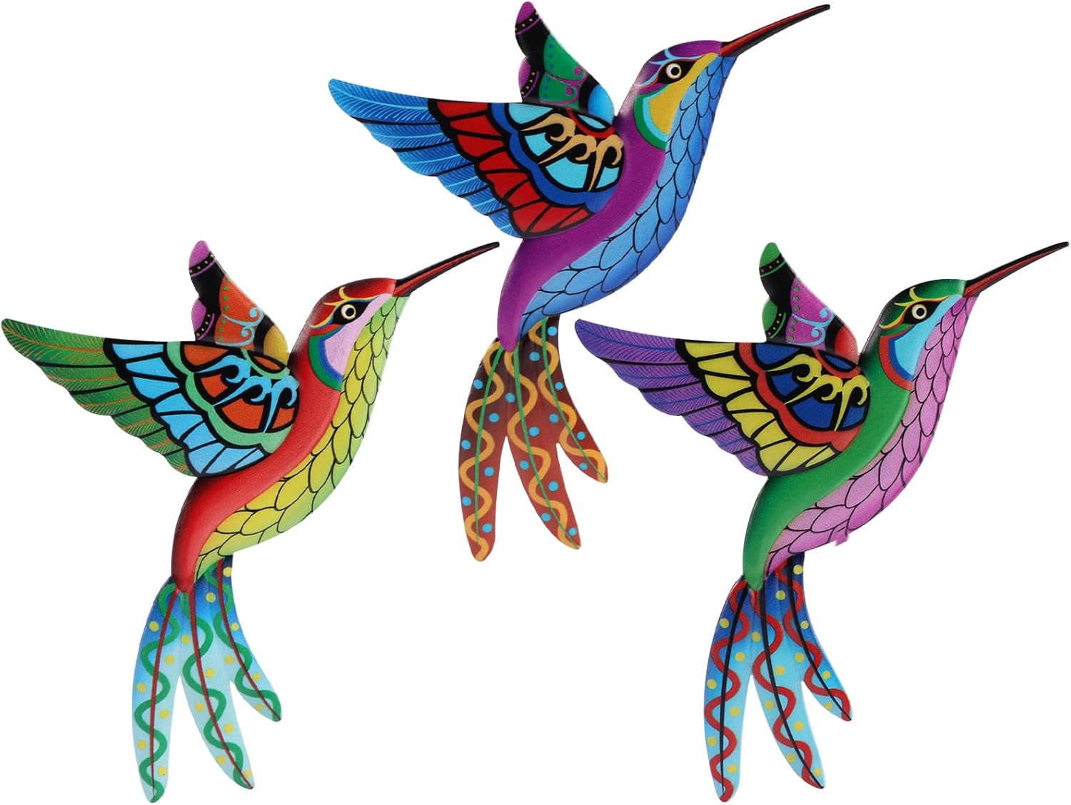 Plaques & Wall Art - HOUSEEN Metal Hummingbird Wall Art, 3 Pack Wall Decor Colorful Birds Sculpture, Hanging Wall Art Decorations for Outdoor Indoor Garden Patio Fence or Living Room Bedroom