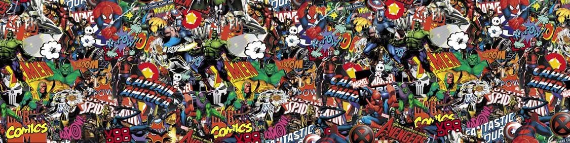 MARVEL COMIC STICKERBOMB 1m x 1m (SUPERHERO/ EURO/ JDM/ VINYL CAR STICKER SHEET/ STICKER BOMB) (BLACK & WHITE WITH COLOUR) (colour)