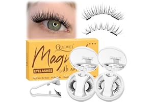 QUEWEL Magnetic Eyelashes, 2 Pairs Natural Look Reusable Magnetic Lashes with Applicator No Glue Needed Easy to Wear and Remo