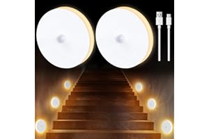GUANKAI 2PCS Rechargeable Stair Light for Indoor,Motion Sensor Closet Lights Wireless, Magnetic Sticker on Hallway Lamp, 70 Lumen 3000K LED Battery Operated Lamp for Step Bedroom Under Cabinet Kitchen