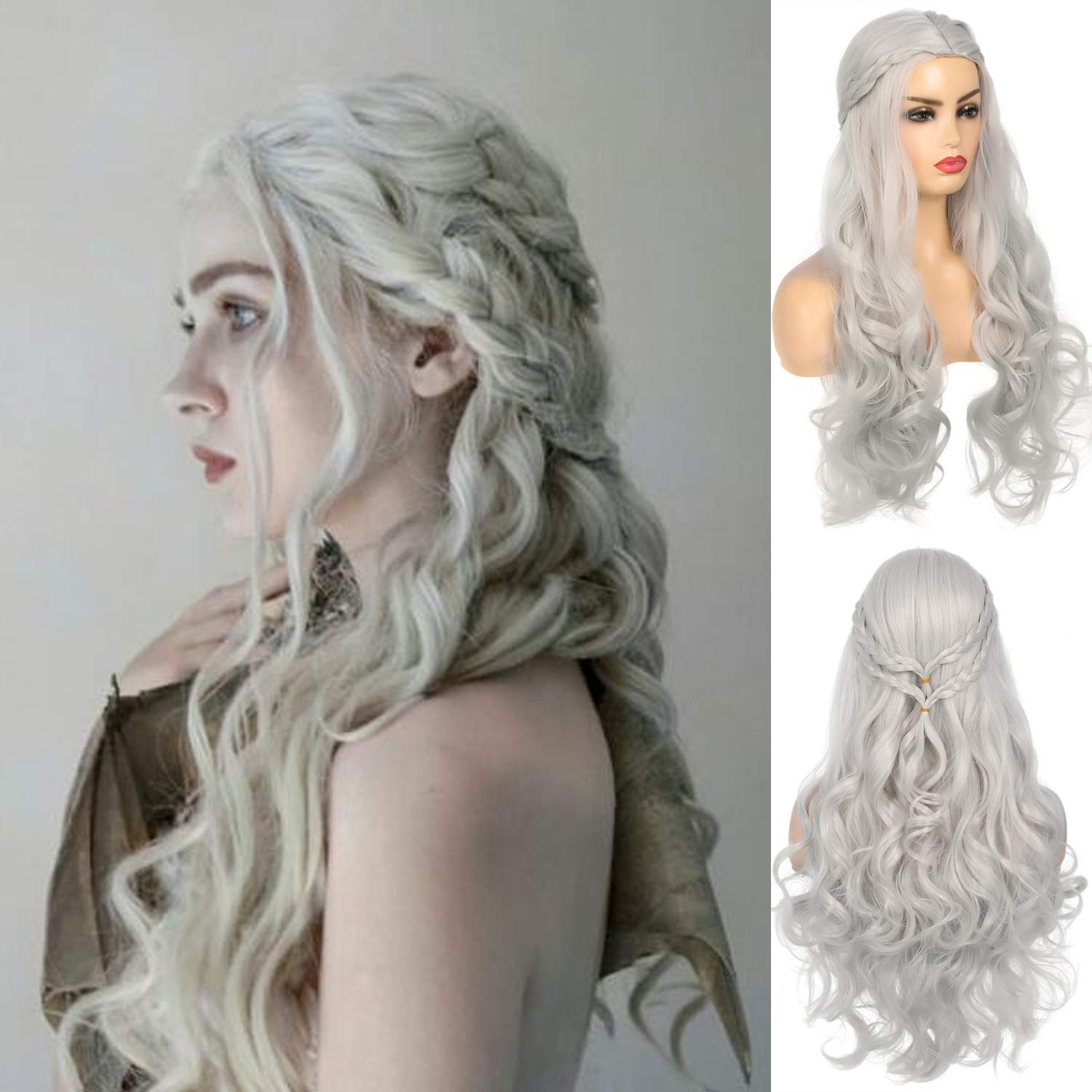 Grey Wigs for Women Cosplay Wig Long Hair Curly Wavy Wig Ladies Wigs Synthetic Halloween Carnival Party Costumes Wig (gray) — image 1