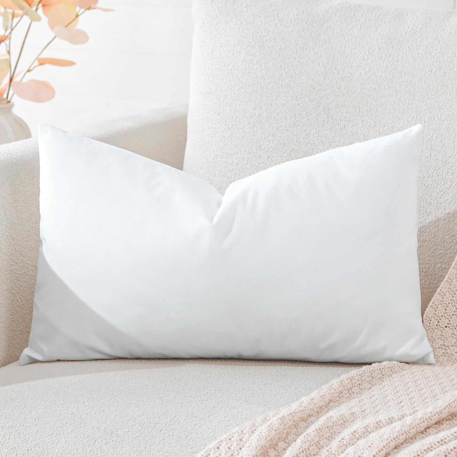 Artscope Luxury Velvet Cushion Covers Decorative Lumbar Pillowcases Soft Solid Cushion Cases for Couch Sofa Bedroom Car Decor 30x50cm White โ image 1