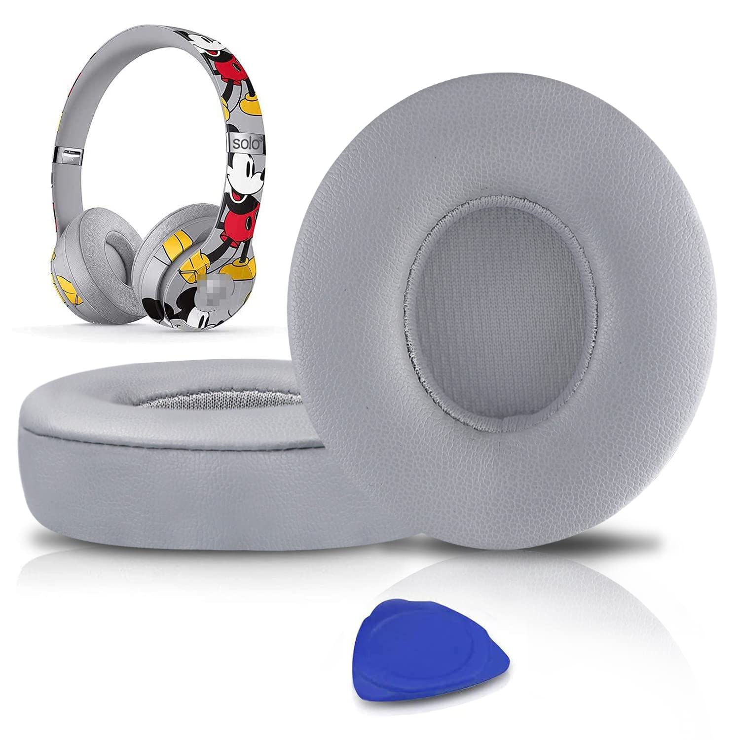 SoloWIT Earpads Cushions Replacement for Beats Solo 2 & Solo 3 Wireless On-Ear Headphones, Ear Pads with Soft Protein Leather, Added Thickness - (Grey)