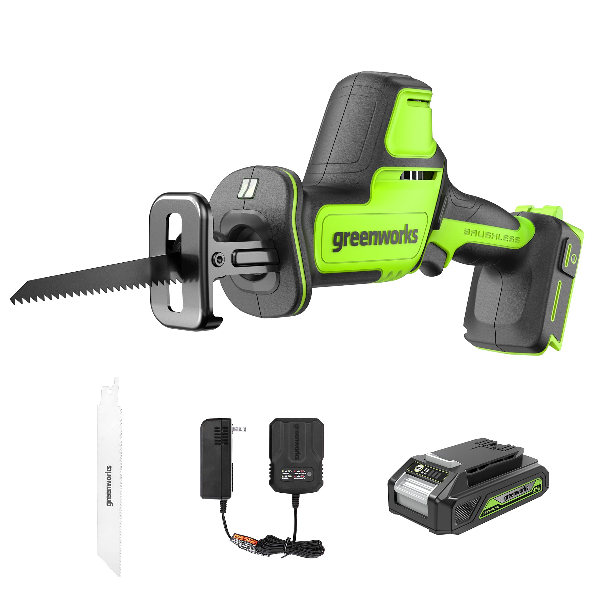 Photo 1 of (tool only) (untested) Greenworks 24V Brushless 1" Compact One-Handed Reciprocating Saw (3,000 SPM), Cordless Powered Variable Speed Recip Saw, ( tool only )