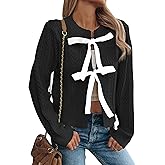 ZAFUL Women's Tie Front Cardigan Color Block Bow Cable Knit Sweater Open Front Long Sleeve Coats Tops