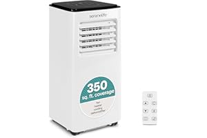 SereneLife 8000 BTU Portable Air Conditioner with Heat, Compact 4-in-1 Portable AC & Heater for Room Up to 350 Sq Ft with Dehumidifier & Fan Function, Remote Control, Window Mount Kit, 13" x 11" x 26"