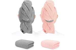 BEoffer 2 Pack Microfiber Hair Towel - 41 x 24 inches Super Soft, Absorbent, Fast Drying Without Frizz Hair Towel Wrap for Women Long, Thick, Curly Hair - Hair Turbans with Elastic Strap