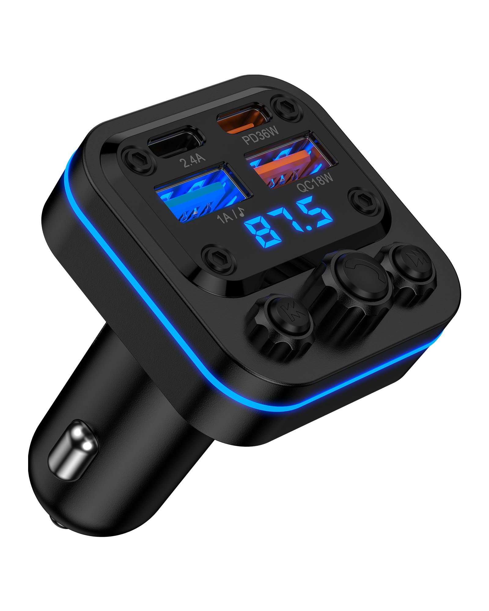 Bluetooth Fm Transmitter for Car, 54w Fast Charging, Blue Tooth 5.4 Car Charger USB-C USB-A Multi Ports, Wireless Radio Aux Cigarette Lighter Adapter Auxiliary for Samsung Galaxy Android iPhone Apple