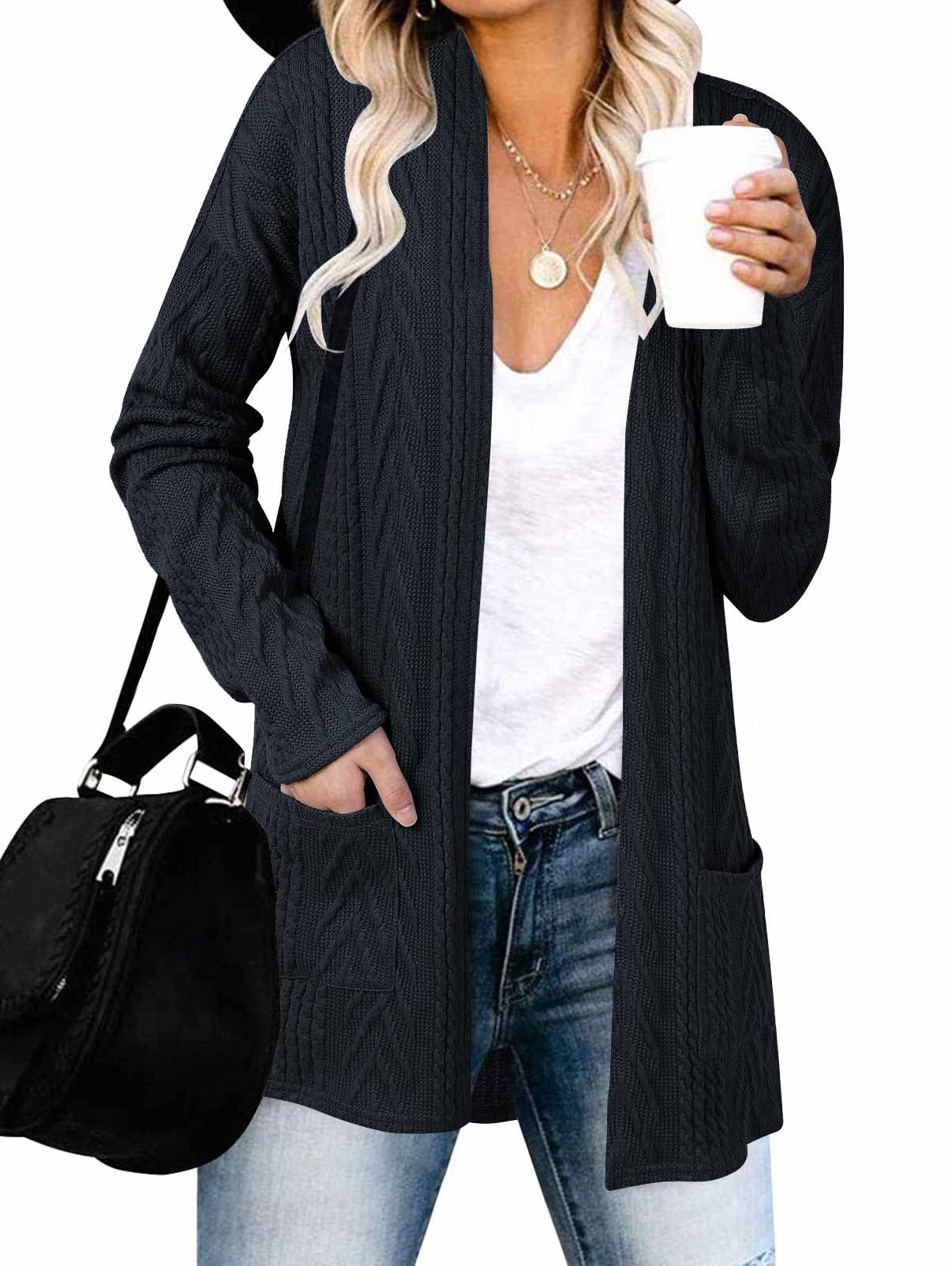 MEROKEETY Open Front Knit Sweater Hoodie Cardigan