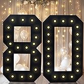 4FT Marquee Light Up Numbers, Black Giant Marquee Number Big Mosaic Number for 80th Birthday Party Decorations Backdrop 80 Anniversary Decor, Pre-Cut Frame Large Number 80