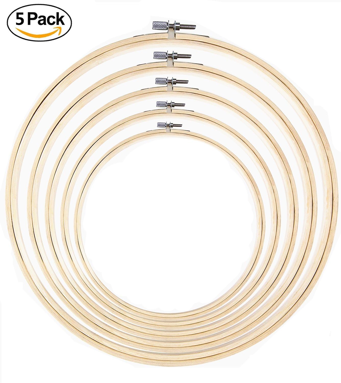 Ohlily 5 Pieces Embroidery Hoops Bamboo Round Cross Stitch Hoop Ring Set, Diameter from 5.9 inch to 10.2 inch