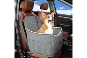 Youvee Dog Car Seat,Elevated Pet Booster Seat with Interior Height 6 Inches for Small Dog up to 30 lbs,Memory Foam Dog Travel Safety Seat for Car Front/Back Seats,Detachable and Washable(View II-Grey)