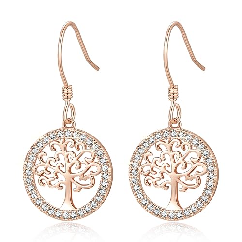 MEGA CREATIVE JEWELRY Damen Ohrringe Lebensbaum aus 925 Sterling Silber mit Kristallen von Swarovski