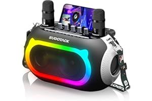 SUDOTACK Karaoke Machine with 2 Wireless Microphones, Karaoke Machine for TV, Portable Bluetooth Speaker with Echo/Bass/Treble Adjustment for Home Party/Christmas/Birthday Gifts (KM300) (Black)