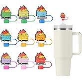 9pcs Straw Cover Cap for Stanley Cup, 10mm Dumpster Fire Silicone Reusable Straw Topper Compatible with 30&40 Oz Tumbler with Handle, Cute Stanley Cup Accessories