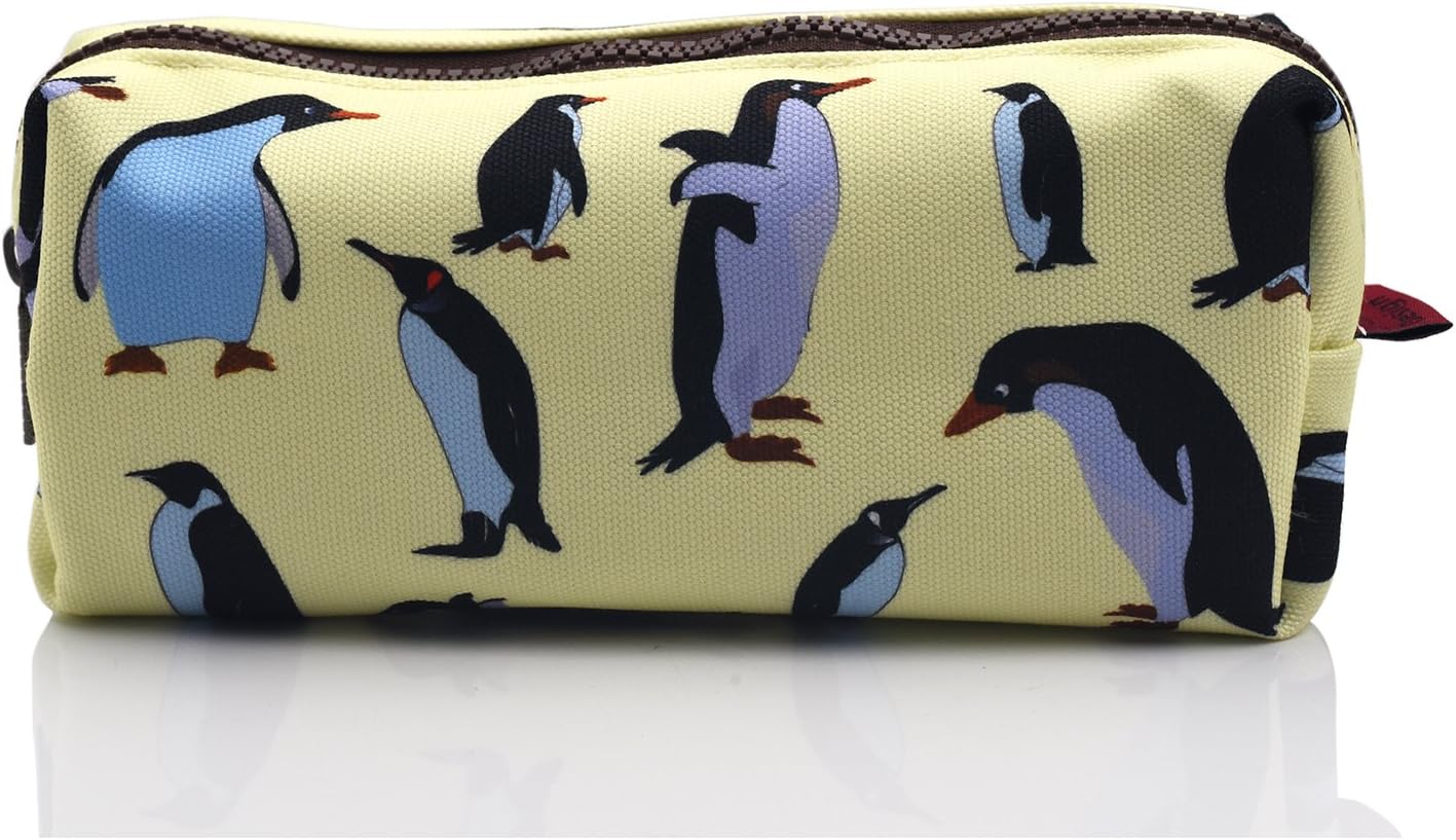 LParkin Penguins Canvas Pencil Case Pen Bag Pouch Stationary Case Makeup Cosmetic Bag Gadget Box, White