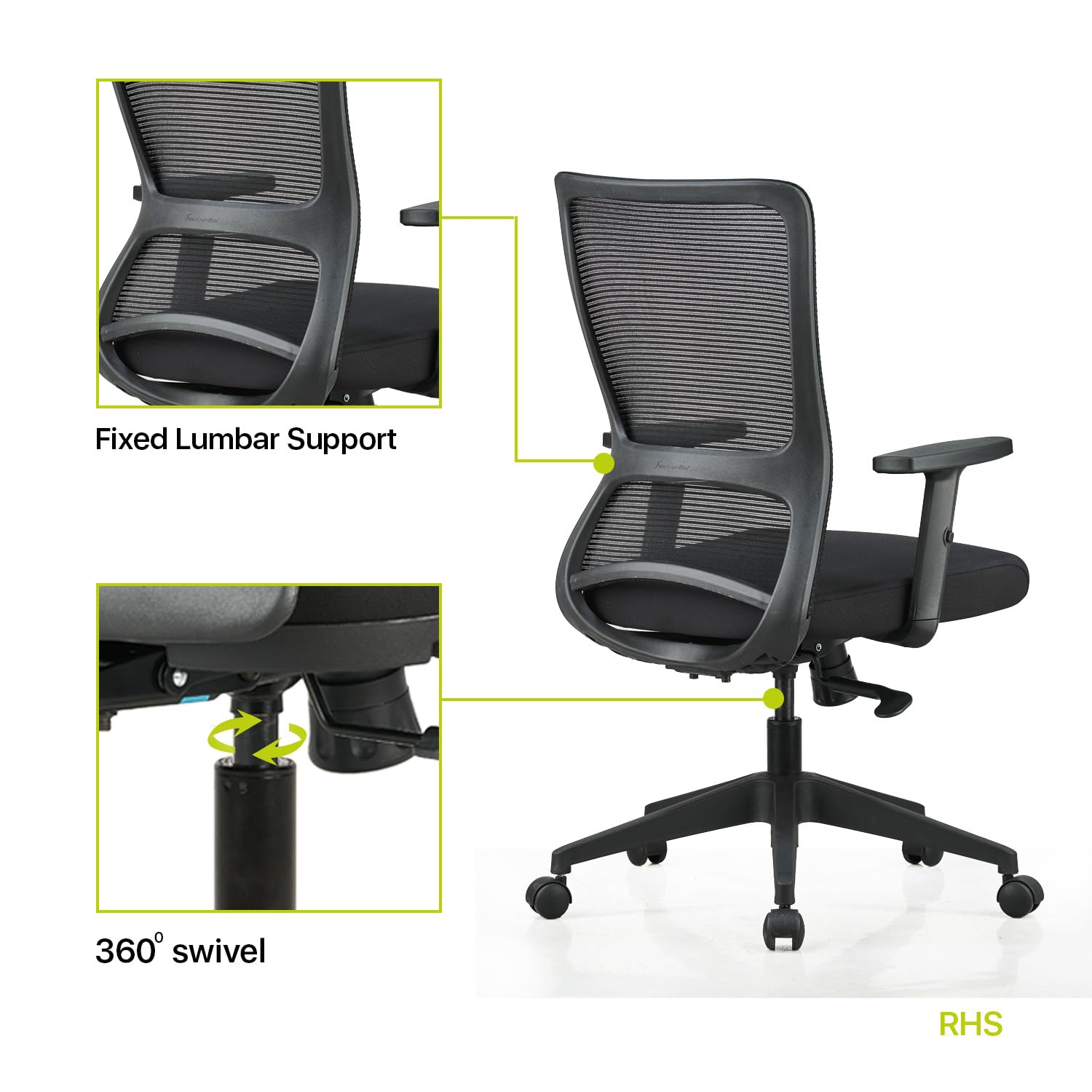 Image showing seat height adjustment lever and one-way adjustable arms