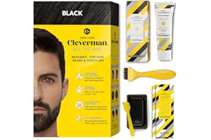CLEVERMAN Black Hair & Beard Dye for Men, All-in-One Reusable Kit - Natural-Looking Gray Coverage, Professional-Quality, Ammonia-Free, 3.38 Fl Oz (1 Pack), Black, Suitable for Black Hair