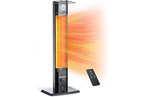 Cozzyben Electric Outdoor Heater, 35in Infrared Patio Heater with Remote, 9 Heat Levels, 9H Timers, Tip-over & Overheating Protection, IP64 Waterproof, Tower Space Heater for Indoor, Porch, Garage