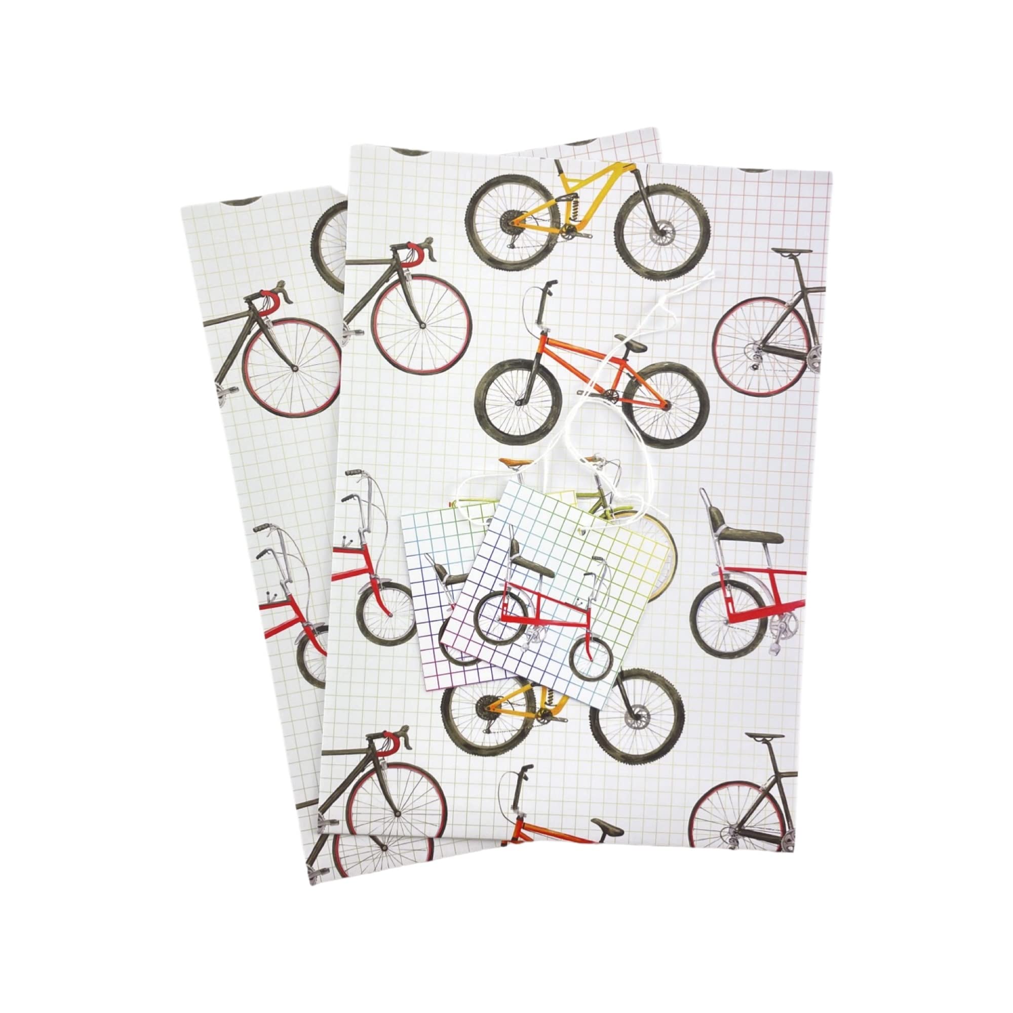 Bike Bicycle 100% recycled and recyclable gift wrapping paper - 2 sheets and 2 tags