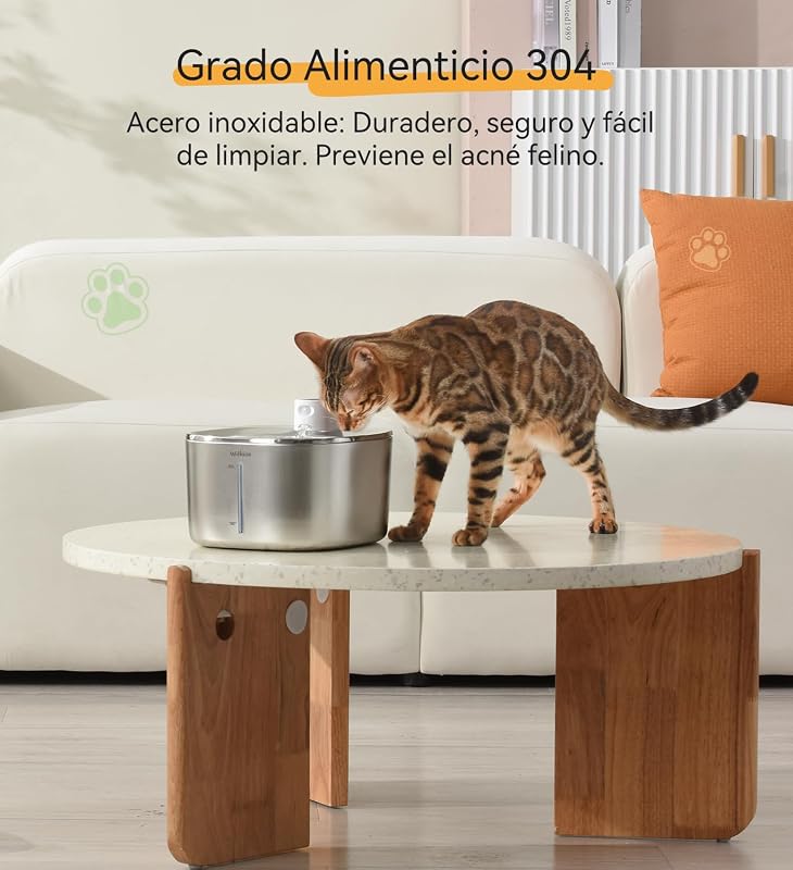 Fuente de Agua para Gatos, Acero Inoxidable, 4.1 L, dispensador de Agua inalámbrico para Mascotas, para Gatos y Perros en Interiores