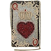 Mary Frances Queen of Hearts Beaded Crossbody Cell Phone Bag – Novelty Clutch with Removable Chain Strap for Travel, Weddings, Parties – Multicolor