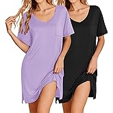 Ekouaer 2 Pack Nightgowns for Women Short Sleeve Sleepshirt V Neck Nightshirt Casual Print Sleepwear