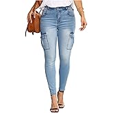 WGXWGX Skinny High Waisted Jeans for Womens Cargo Pants with Pockets Fashion Boyfriend Long Denime Pants