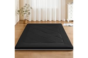 PLOATH Japanese Futon Floor Mattress - Portable Tatami Mat Foam With Storage Bag - Foldable for Lounge - Thick Roll Up for Dormitory Guest Room (Full, Black)