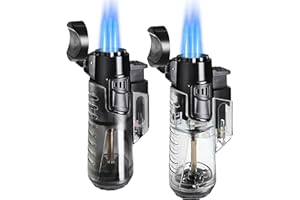 Urgrette Torch Lighter Refillable Butane Triple Torch Lighters Jet Flame Gas Lighter Pocket Lighter for Camping Grill Fireplace Camping (Without Fuel) 2 Pack,Black