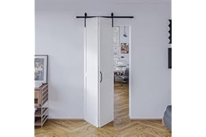 Lakenyon 30in x 84in Bifold Sliding Barn Door, Folding Doors, Louver Closet Door with Hardware, 3.3FT Track for 2 Doors, DIY Assembly, MDF, White