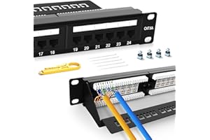 PBAEGAV Patch Panel 24 Port Cat6A【EC Listed】 Rackmount Punch Down 1U 19 inch RJ45 Network Patch Panel for 10 Gigabit Network,110 or Krone Impact Tools Compatible (Cat6A 24 Port Patch Panel)