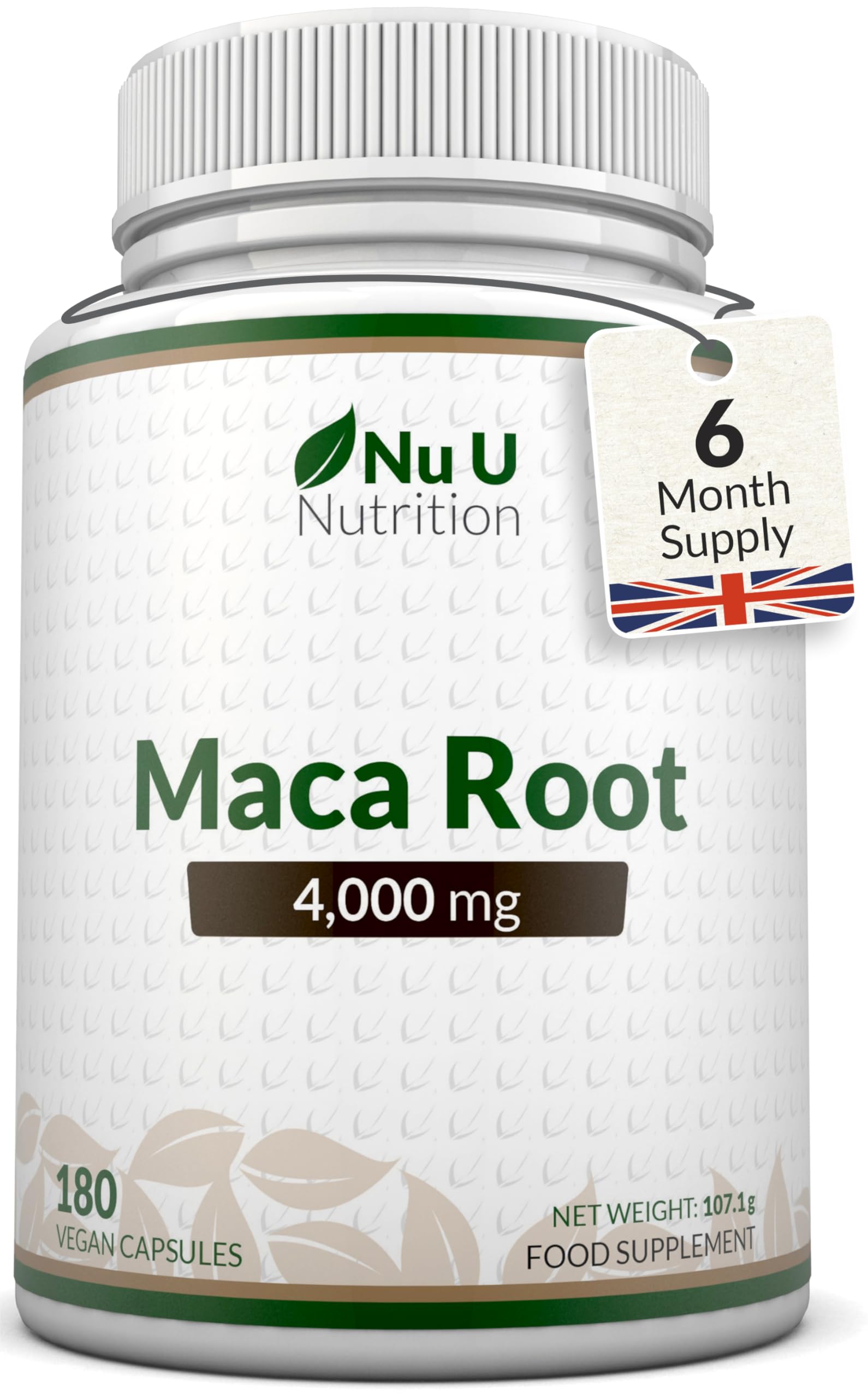 Maca Root Capsules 4000mg - 180 Vegan Capsules - 6 Month Supply - High Strength Peruvian Maca Root for Men & Women - Made in the UK - Nu U Nutrition