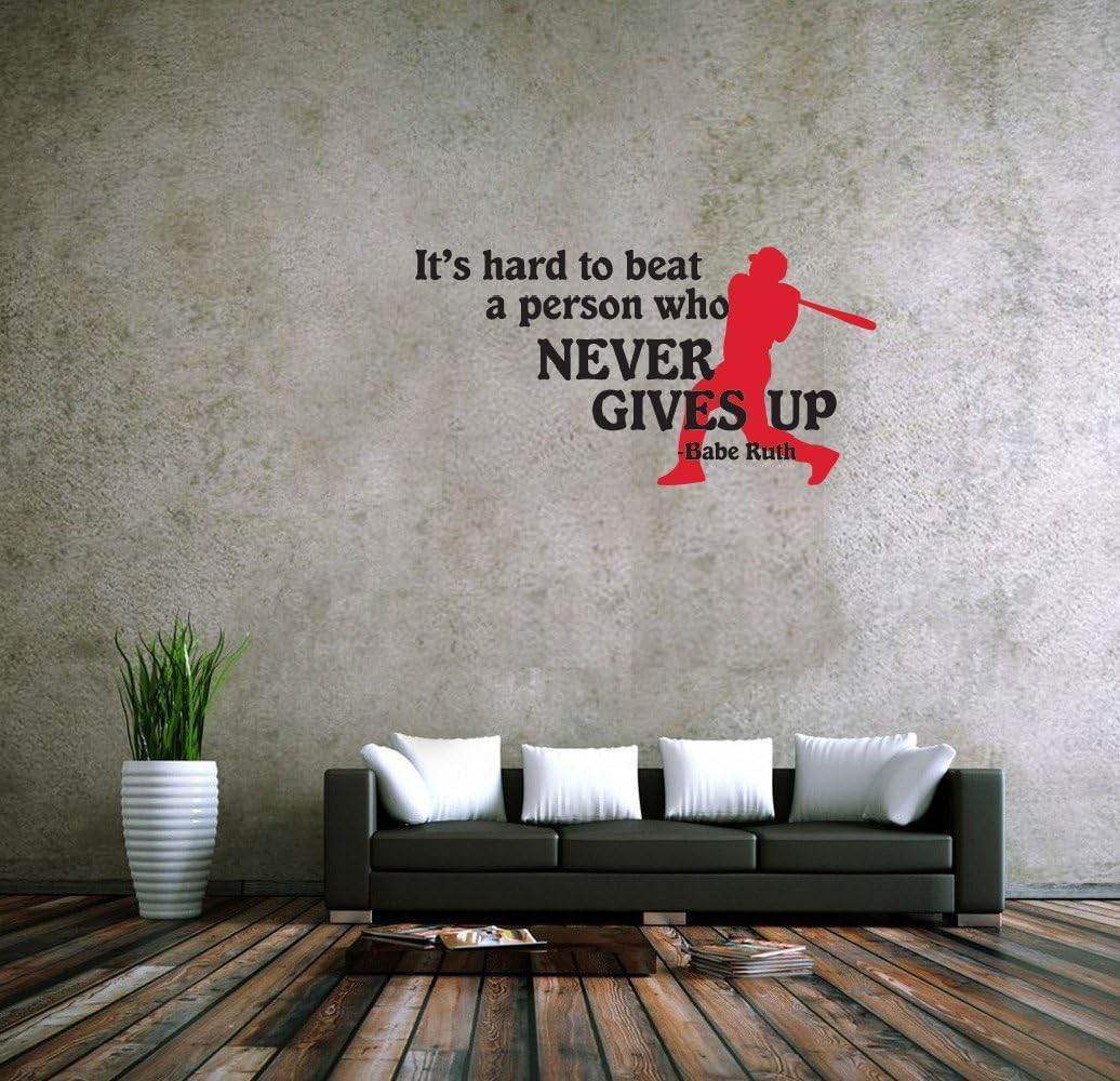 fgdgf It's Hard to Beat A Person Who Never Gives Up. Babe Ruth Vinyl Wall Decals Quotes Sayings Words Art Deco Lettering Inspirational